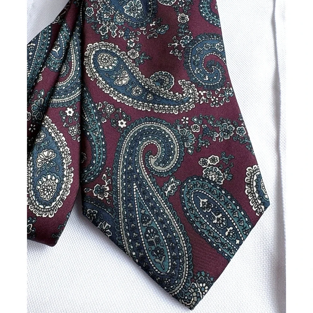 Vintage Paisley Italian Silk Tie State Street Jordan Marsh Burgundy Teal USA